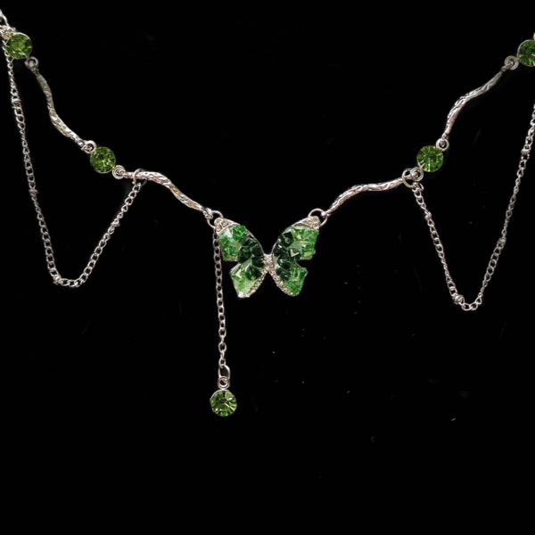 Vintage – Green Crystal Butterfly Necklace
